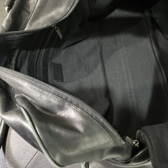 Cole Haan Black Leather Weekender Bag Duffle Bag Travel Luggage Carry On Gym 21" - Picture 7 of 11